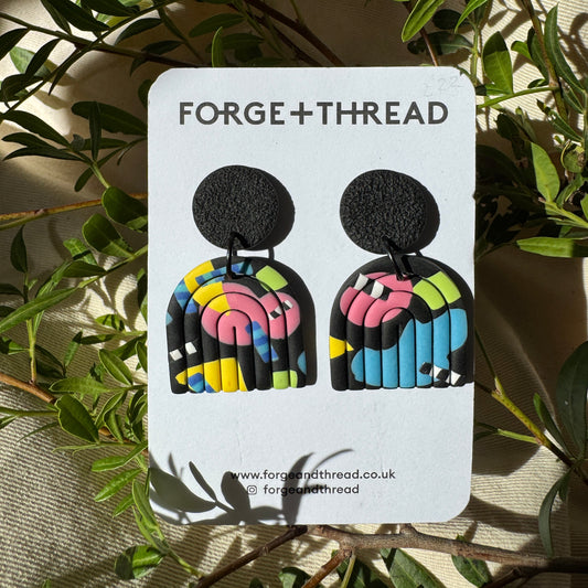 ABSTRACT POP ART RAINBOW ARCH EARRINGS