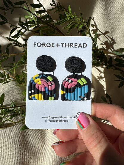 ABSTRACT POP ART RAINBOW ARCH EARRINGS