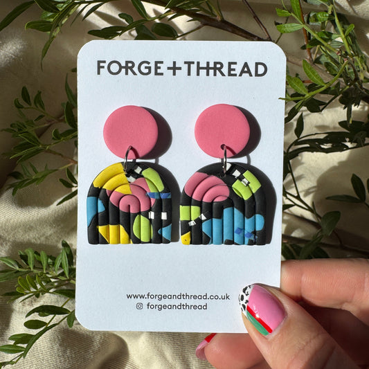 ABSTRACT POP ART RAINBOW ARCH EARRINGS