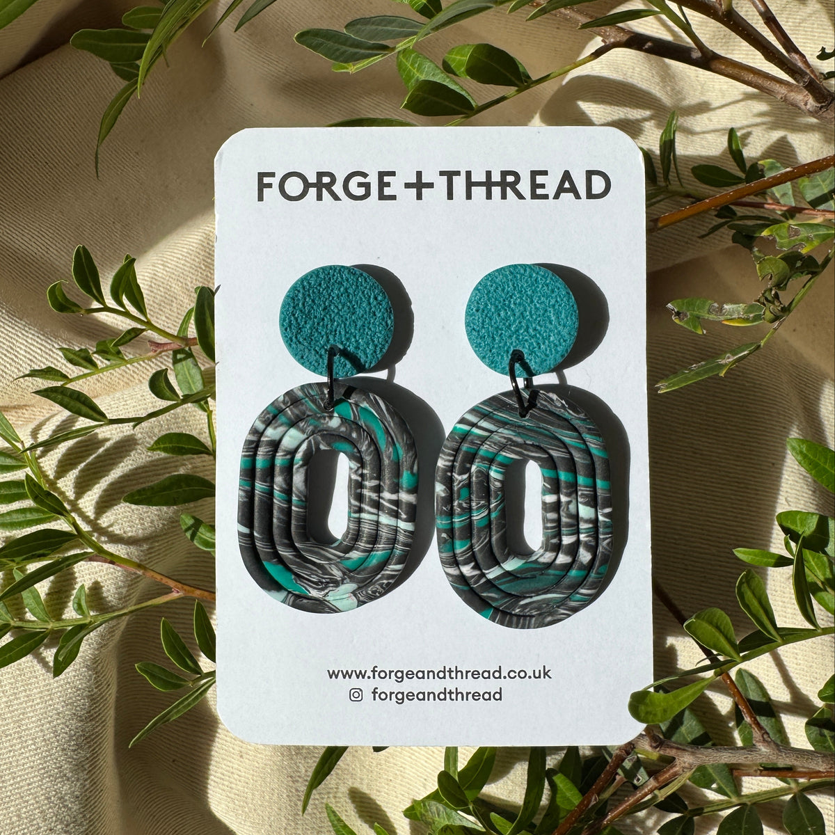 BLACK & GREEN MARBLED LOOP EARRINGS