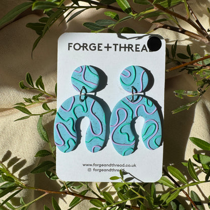 TURQUOISE WIGGLE WONKY ARCH EARRINGS