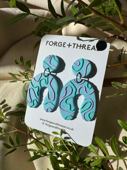 TURQUOISE WIGGLE WONKY ARCH EARRINGS