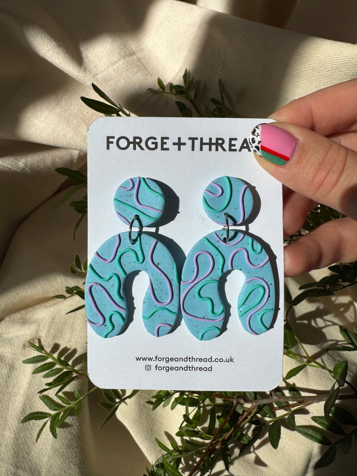 TURQUOISE WIGGLE WONKY ARCH EARRINGS