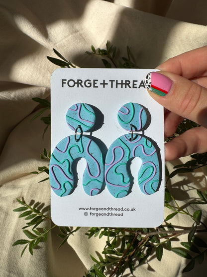 TURQUOISE WIGGLE WONKY ARCH EARRINGS
