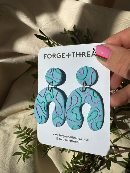 TURQUOISE WIGGLE WONKY ARCH EARRINGS