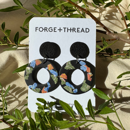 BLACK TERRAZZO CIRCLE EARRINGS