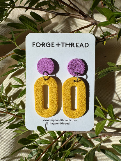 YELLOW TEXTURED OVAL DROP EARRINGS