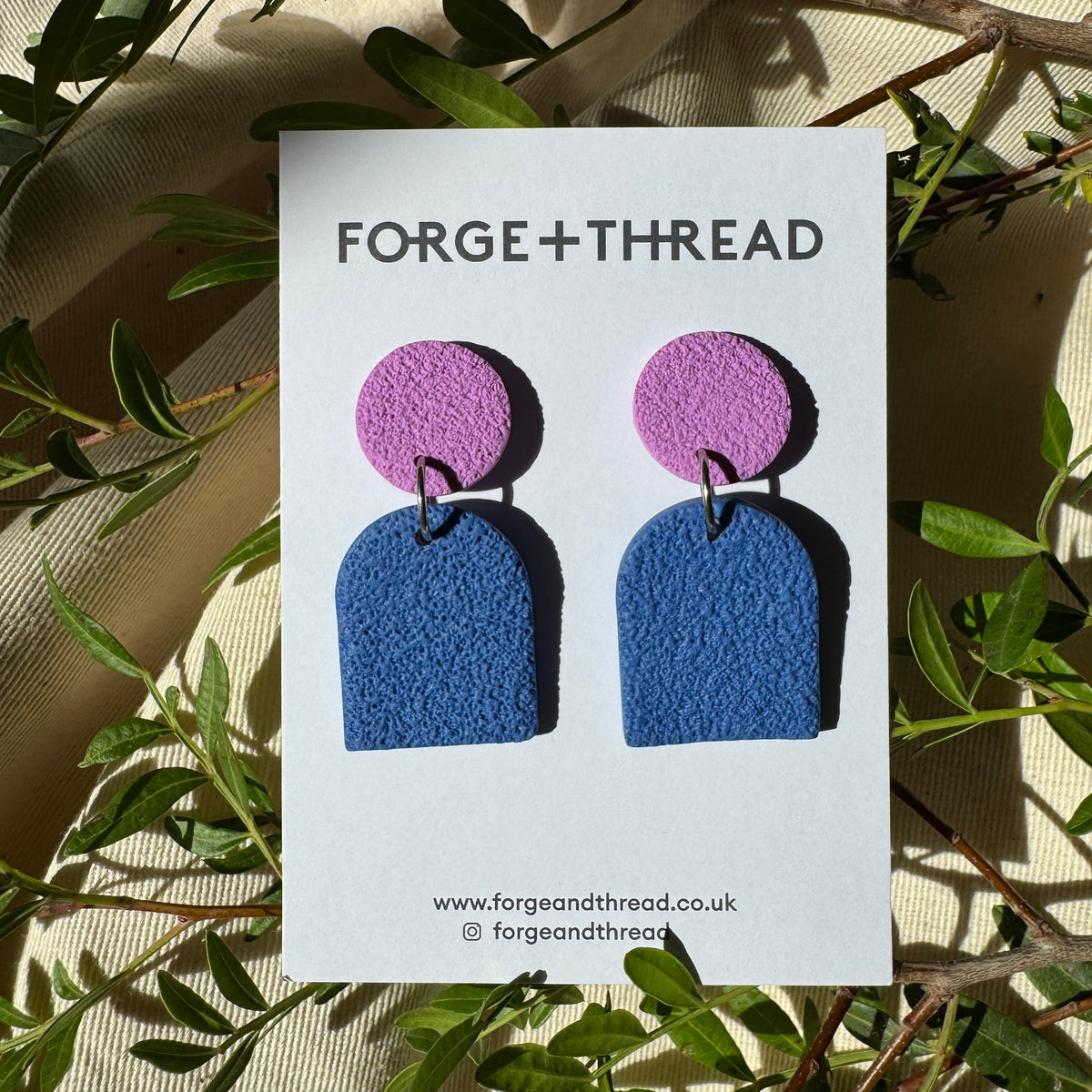 BLUE TEXTURED SMALL ARCH EARRINGS
