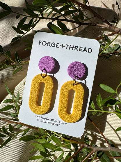YELLOW TEXTURED OVAL DROP EARRINGS