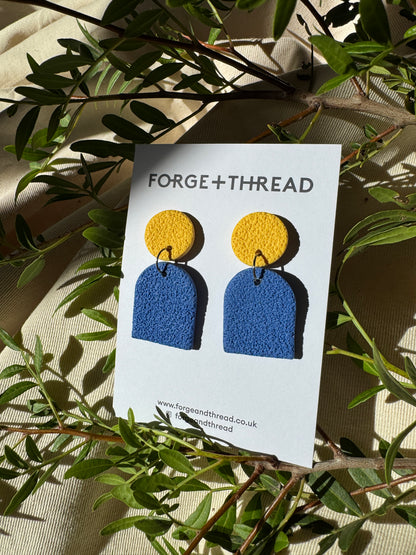 BLUE TEXTURED SMALL ARCH EARRINGS