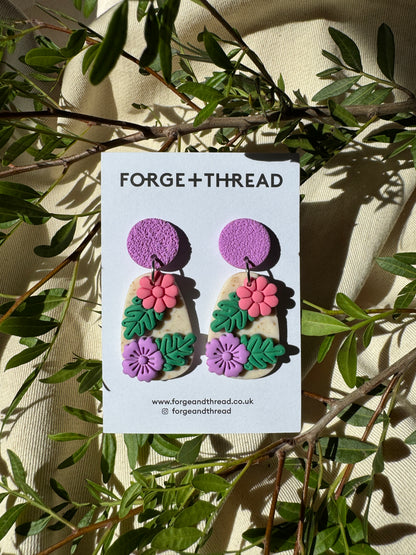 3D FLOWER PEBBLE EARRINGS - LILAC