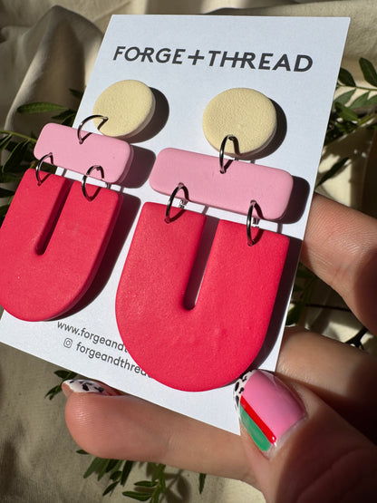 LARGE RED & PINK 3 PIECE EARRINGS