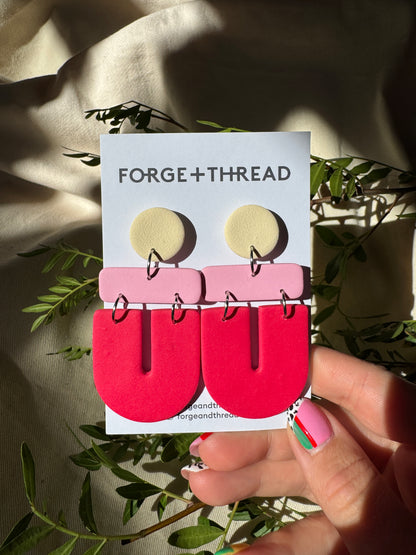 LARGE RED & PINK 3 PIECE EARRINGS