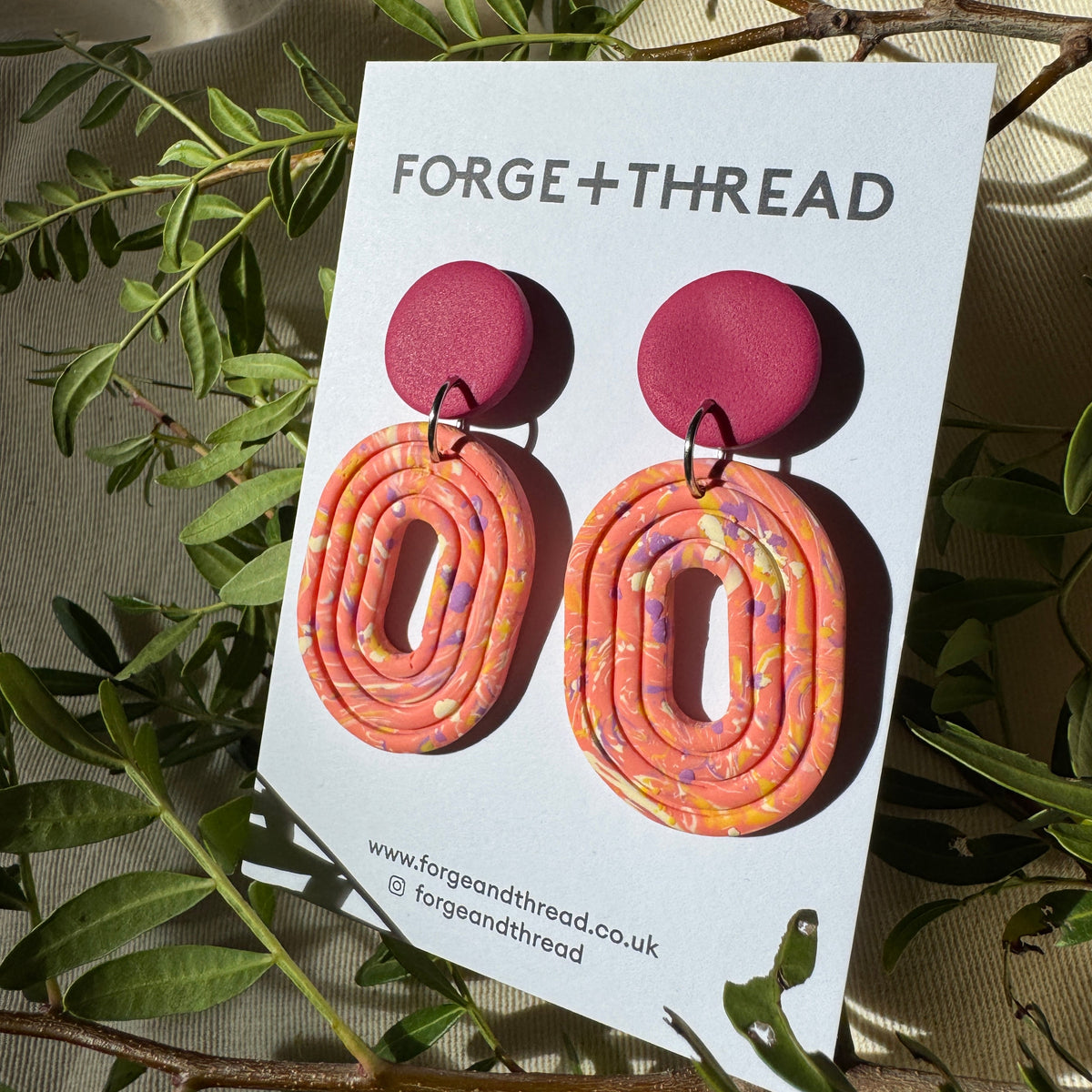 ORANGE MARBLE LOOP EARRINGS