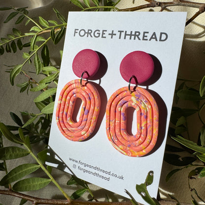 ORANGE MARBLE LOOP EARRINGS