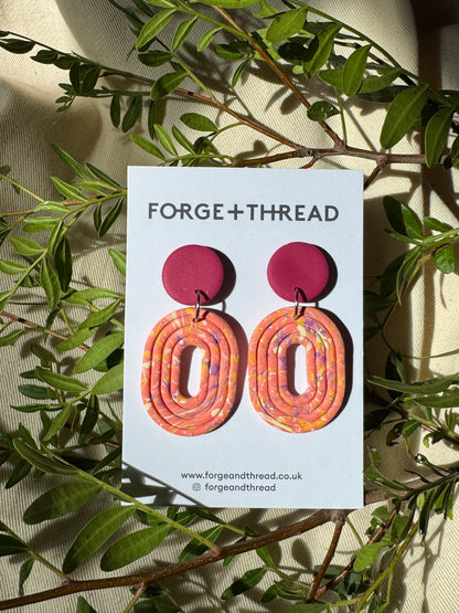 ORANGE MARBLE LOOP EARRINGS