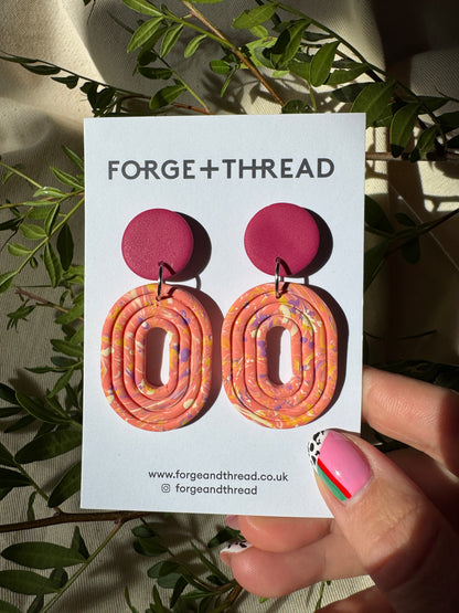 ORANGE MARBLE LOOP EARRINGS