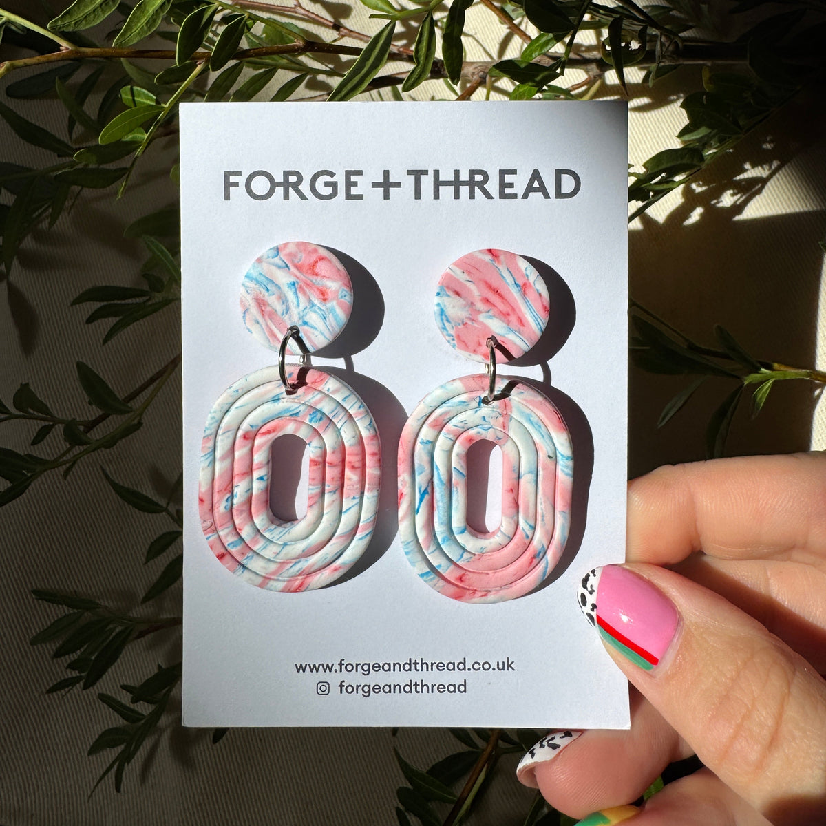 PINK & BLUE MARBLED LOOP EARRING
