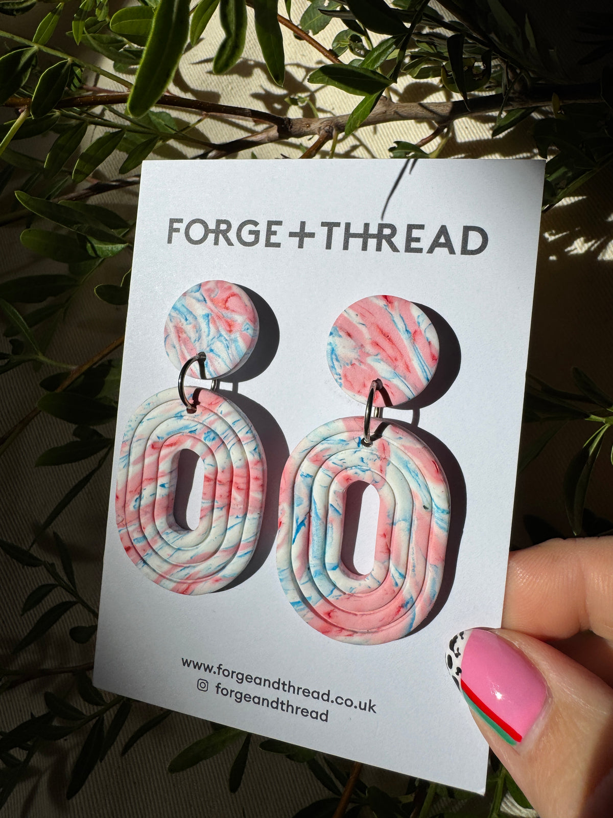 PINK & BLUE MARBLED LOOP EARRING