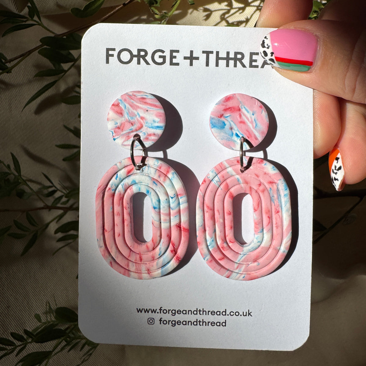 PINK & BLUE MARBLED LOOP EARRING