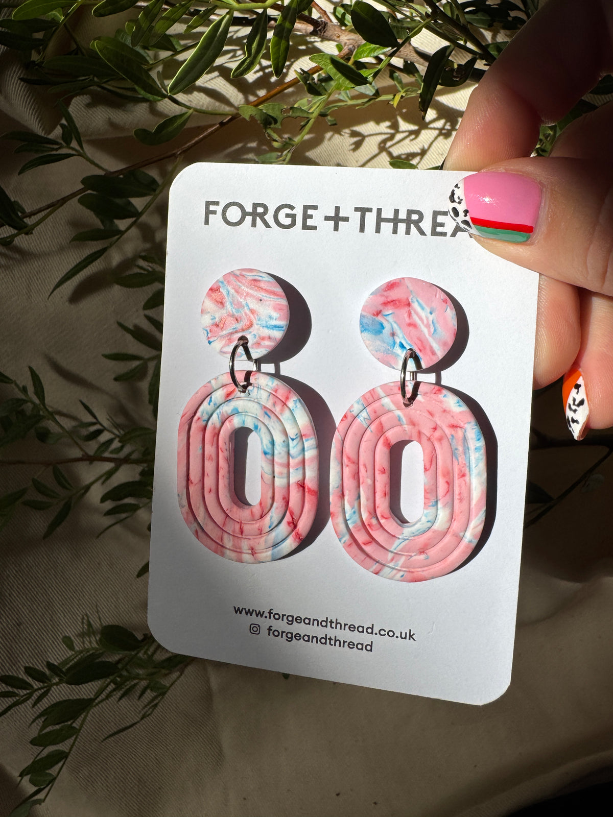 PINK & BLUE MARBLED LOOP EARRING