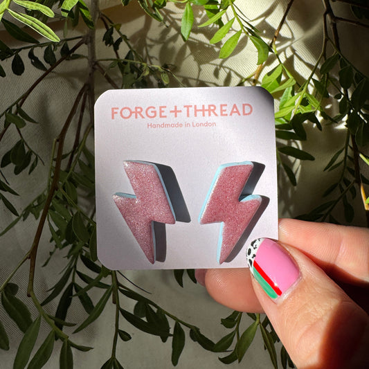 PINK METALLIC LIGHTNING STUDS