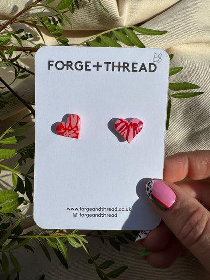 PINK FLOWER HEART STUDS - MISS MATCHED