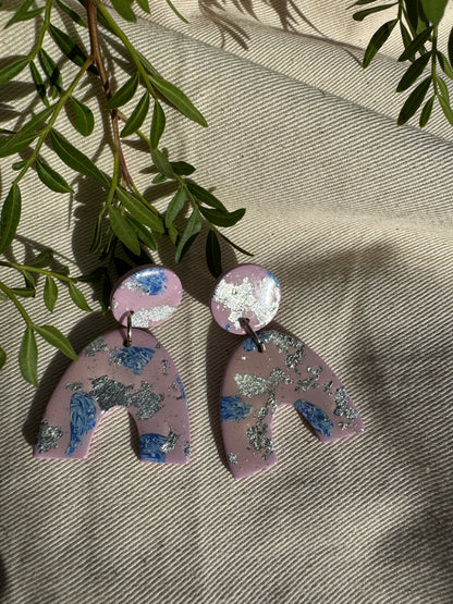PINK & SILVER ARC EARRINGS