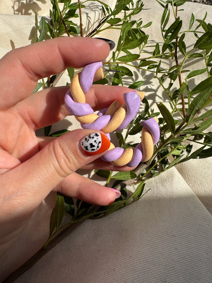 SMALL LILAC & ORANGE TWISTED FLUMP HOOPS