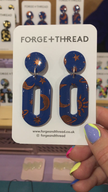 NIGHT SKY OVAL DROP - NAVY & COPPER