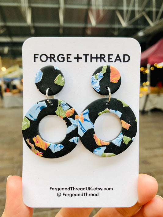 BLACK TERRAZZO DOUGHNUT EARRINGS