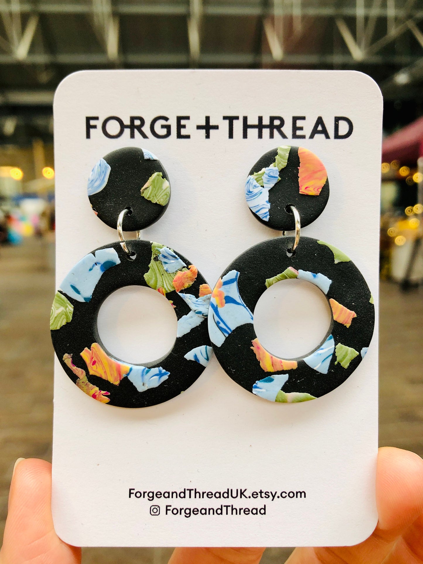 BLACK TERRAZZO DOUGHNUT EARRINGS