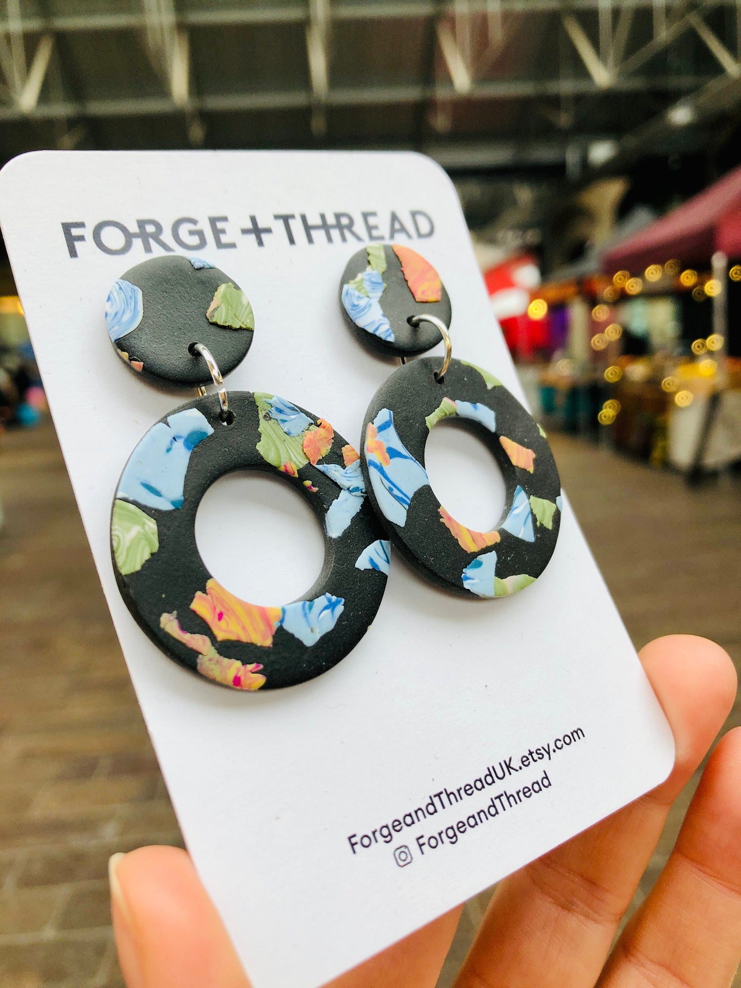 BLACK TERRAZZO DOUGHNUT EARRINGS