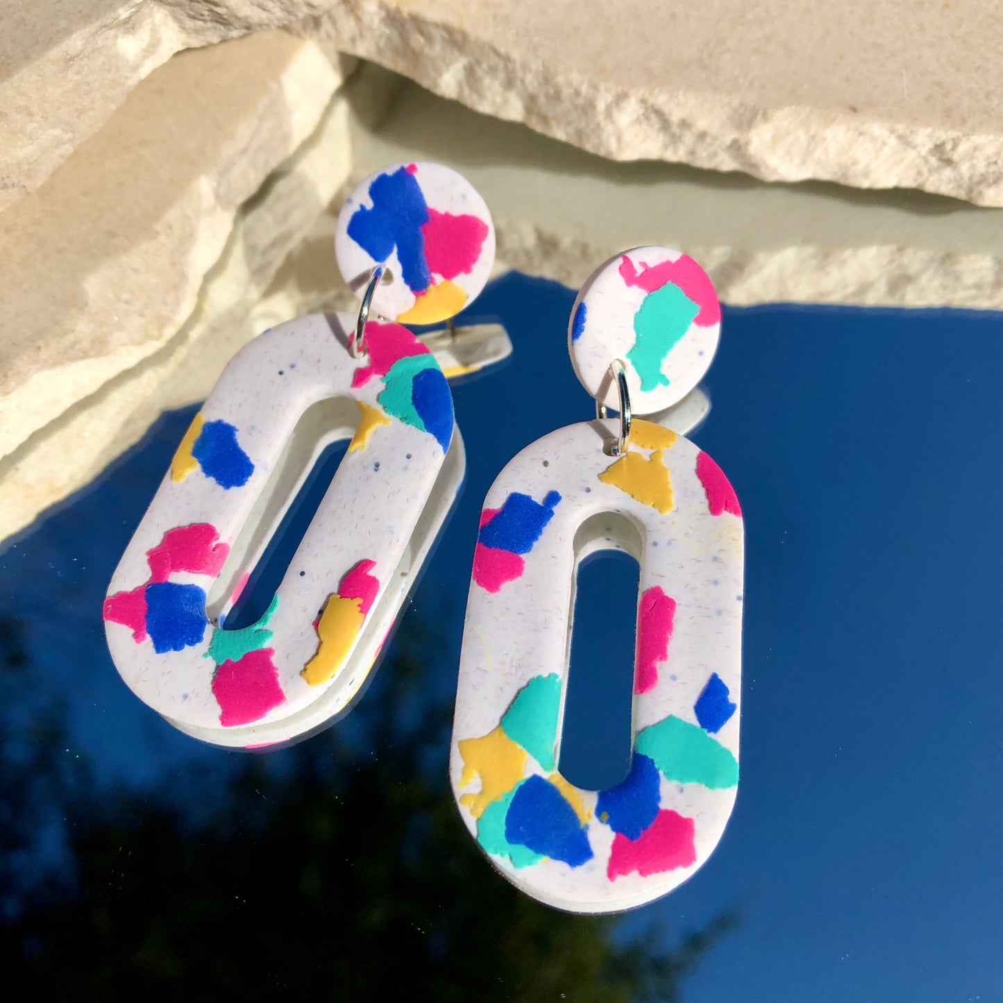 WHITE TERRAZZO OVAL EARRINGS