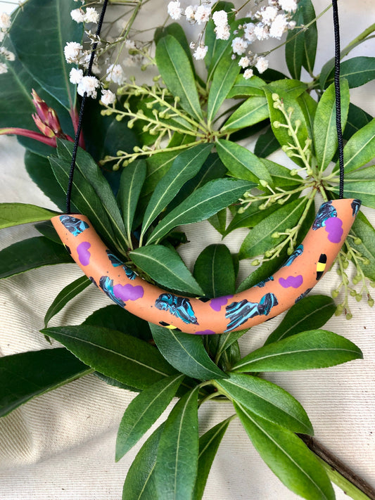 ABSTRACT ORANGE & PURPLE ARCH NECKLACE