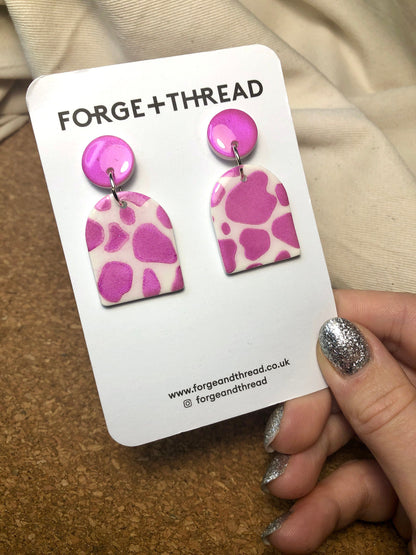 PINK COW ARCH EARRINGS